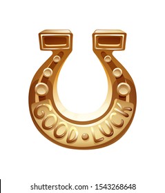 Beautiful golden horseshoe is a symbol of great luck and luck. Happy St. Patrick's Day. An accessory of traditional superstition in the world. Vector illustration isolated.