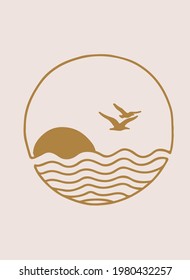 beautiful golden illustration boho style poster on beige background