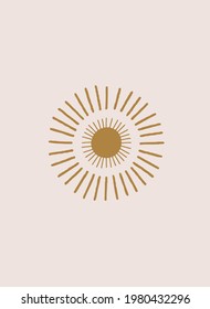 beautiful golden illustration boho style poster on beige background
