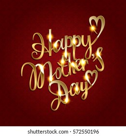 Beautiful golden lettering Happy Mother's Day on dark background.