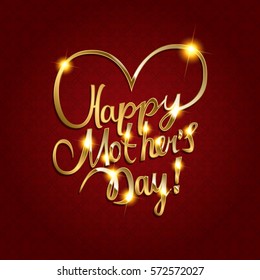 Beautiful golden lettering Happy Mother's Day on dark background.