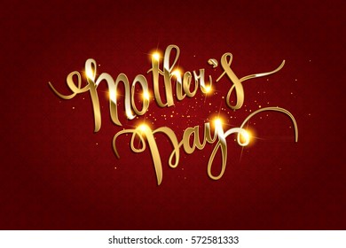 Beautiful golden lettering Happy Mother's Day on dark background.