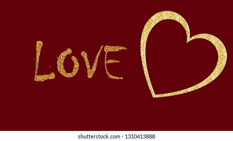 Beautiful golden love festive shining precious precious fashionable heart for Valentine's Day, Mother's Day, Women's Day and copy space on a red background. Vector illustration.