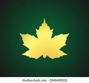 Una hermosa hoja de arce dorada sobre un fondo verde y elegante