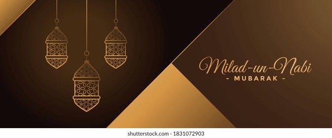 beautiful golden milad un nabi lamps banner design