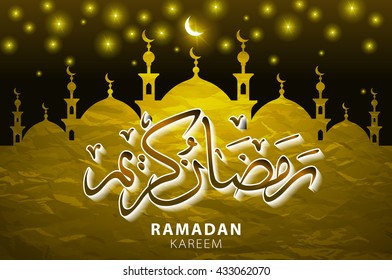 Beautiful golden moon, Ramadan Kareem greeting on gold bokeh background. art