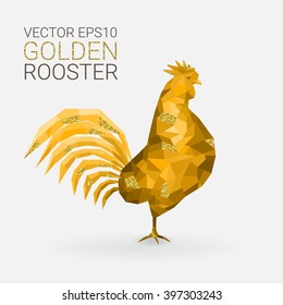 Beautiful golden polygon rooster. Vector illustration for your graphic design.
