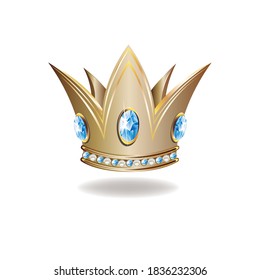 Beautiful golden princess crown with pearls and jewels. Vector illustration on white background.