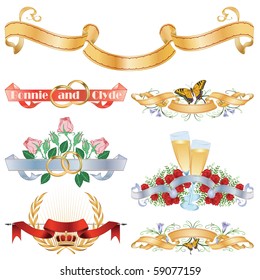 beautiful golden, red, blue ribbons for decoration holiday cards and other design