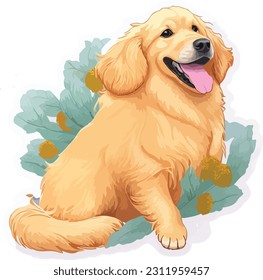 beautiful golden retriever dog sticker cartoon vector illustration