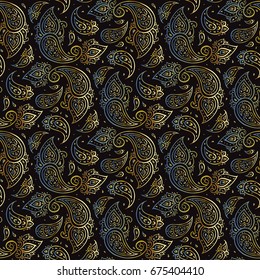 Beautiful golden seamless background. Elegant Hand Drawn vintage Pattern