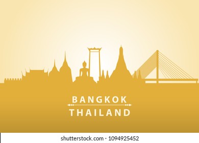 Beautiful golden silhouette of Bangkok Thailand travel landmark background wallpaper vector eps10