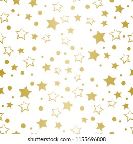 Beautiful Golden Star Pattern. Endless Shape. Christmas Background.