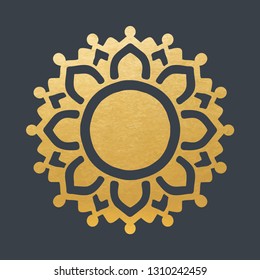 Beautiful Golden Sun With Structure. Hand Drawn. Ornamental Mandala.