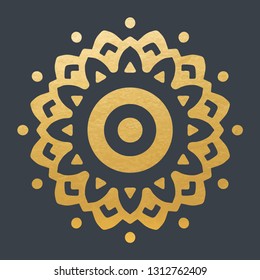 Beautiful Golden Sun With Structure. Hand Drawn. Ornamental Mandala.