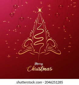 beautiful golden tree in red  background