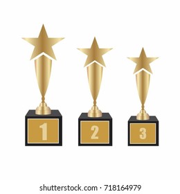 beautiful golden trophy cups set isolated on a white background