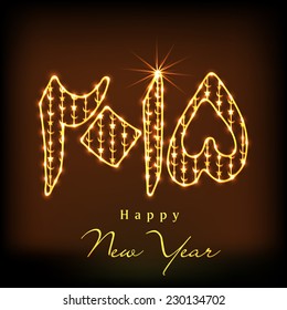 Beautiful golden Urdu calligraphy of text Happy New Year 2015 on shiny brown background.