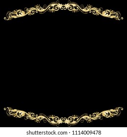 Beautiful golden vector floral frame or border isolated on black