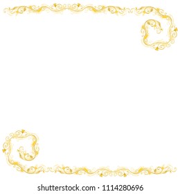 Beautiful golden vector floral frame or border isolated on white