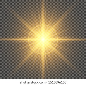 Beautiful golden vector illustration of a star on a translucent background with gold dust and glitters. A magnificent light base for your design.