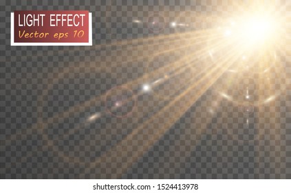 Beautiful golden vector illustration of a star on a translucent background with gold dust and glitters. A magnificent light base for your design.