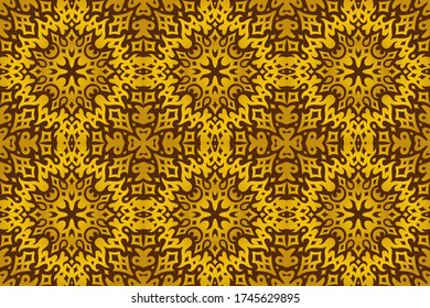 Hermoso fondo web dorado con un patrón ininterrumpido de vintage abstracto