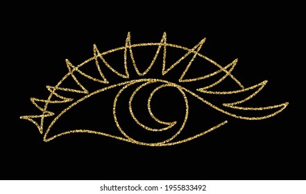 Beautiful golden woman face in line art style.