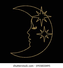Beautiful golden woman face in line art style.