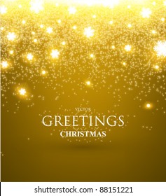 Beautiful golden xmas background with glow snowflakes and sparks, Christmas design