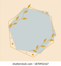 beautiful gold-plated hexagon-shaped frame on a trendy beige background, can be used for wall design, Wallpaper, postcards, banners