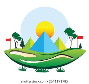 Beautiful golf course logo vector illustration for advertising.