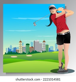 Beautiful golf course vector illustration.