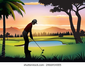 Beautiful golf course view vector illustration.