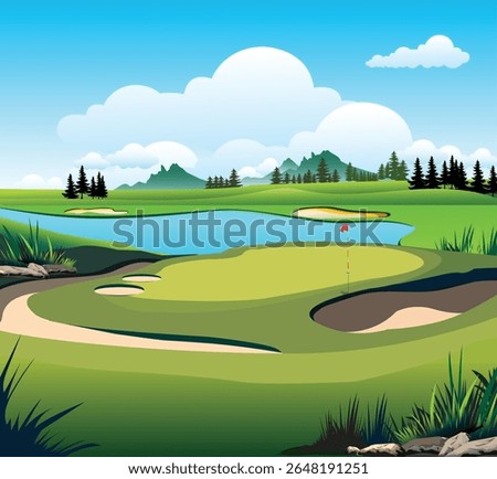 Beautiful golf course view. Vector illustration.