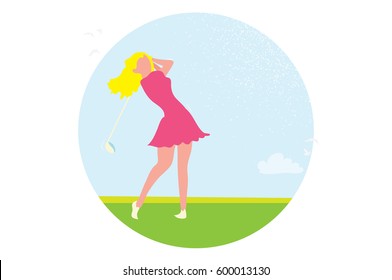 Beautiful golf girl. Female golfer. Sport game Tournament.