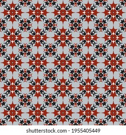 beautiful gothic seamless pattern. white, burgundy, black polygons, shapes, segments are grouped and lined up in rows on a gray background. vector 