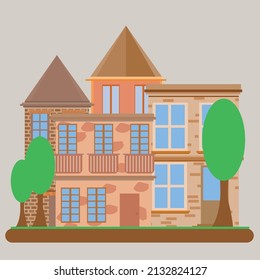 A beautiful graceful house. Tall stylish European style house. Vintage homes. Beautiful architecture.Seamless pattern.