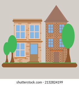 A beautiful graceful house. Tall stylish European style house. Vintage homes. Beautiful architecture.Seamless pattern.