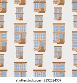 A beautiful graceful house. Tall stylish European style house. Vintage homes. Beautiful architecture.Seamless pattern.
