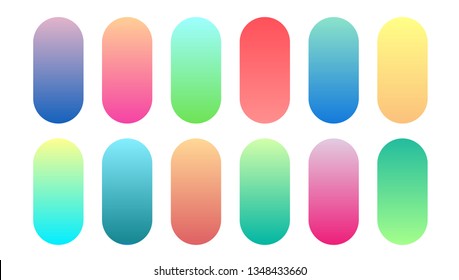 Beautiful gradient collection  Multicolor green purple yellow orange pink cyan circle gradients  colorful soft round buttons vector set 