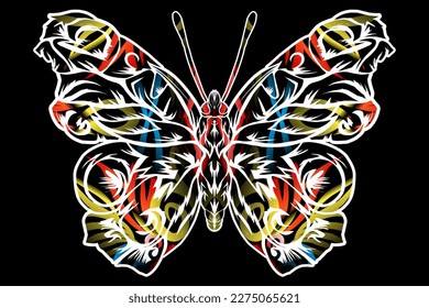 Beautiful gradient colour butterfly batik design  illustration for wallpaper background ads clothing or logo