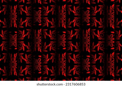 Beautiful gradient colour design red flowers batik ethnic dayak ornament for wallpaper ads background 