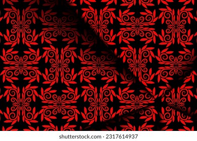 Beautiful gradient colour design red flowers batik ethnic dayak ornament for wallpaper ads background 