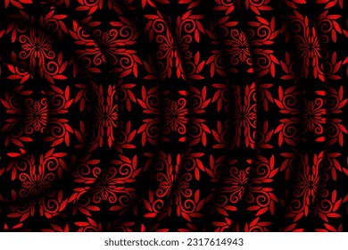 Beautiful gradient colour design red flowers batik ethnic dayak ornament for wallpaper ads background 