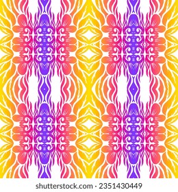Beautiful gradient colour seamless flower line art batik ethnic dayak ornament for sarong motif fashion textile pattern background 
