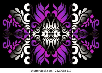 Hermoso gradiente flores coloridas y patrón de arte foliar batik étnico dayak 