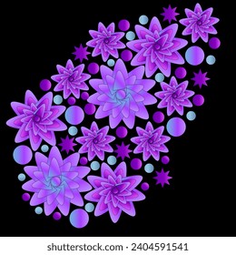 a beautiful gradient flower design  with black background, flower design, flower in night mood, gradient flower design
