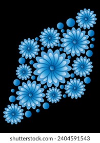 un bonito diseño de flores degradadas con fondo negro, diseño floral, ambiente nocturno, diseño de flor degradado