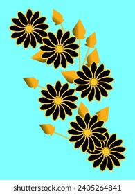 beautiful gradient flower design with black blue and golden color, flower design,